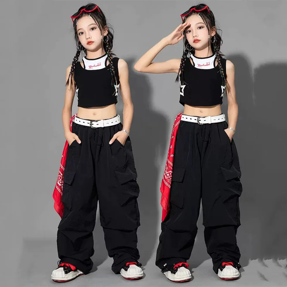 5-14Y Kids Hip Hop Joggers Pants Girls Cargo Pants Teenage Straight Trousers High Waist Vintage Casual Streetwear Baggy Pants
