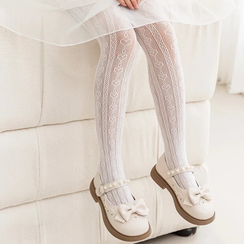2025 New Summer Girls Tights Pure Cotton Breathable Mesh Beige White Black Children Princess Pantyhose Lolita Leggings For 2-12y