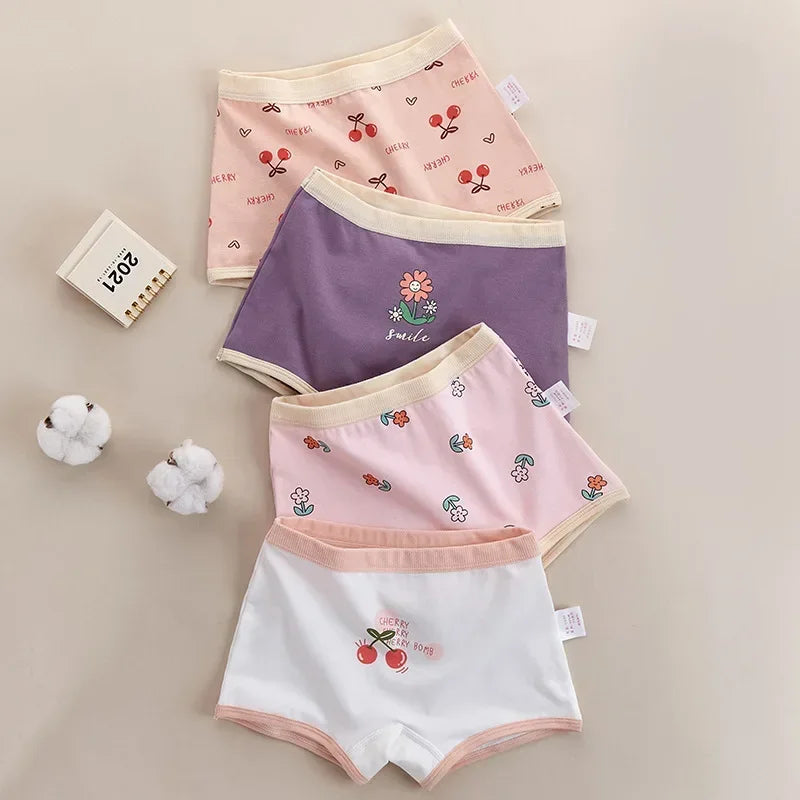 4PCS Girls Cotton Panties Summer Kid Thin Breathable Cartoon Briefs 2+y Young Children Underwears Toddler Antibacterial Knickers