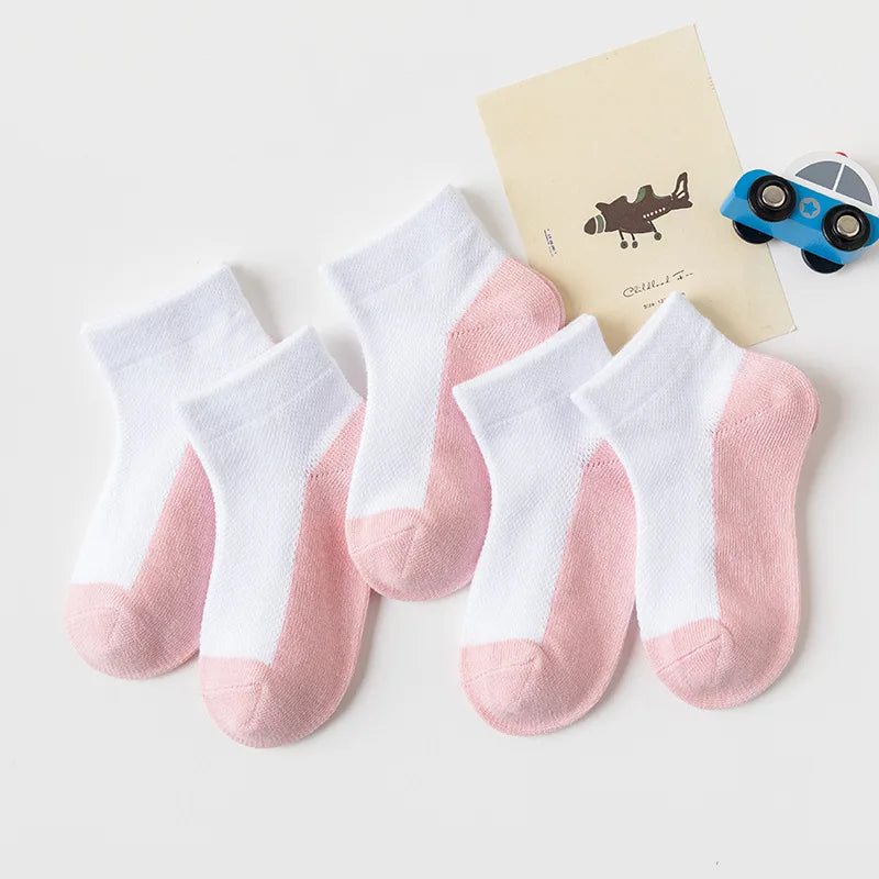 5 Pairs/Lot Children Socks Boy Girl Baby Fashion Cotton Solid Wild Soft Cozy Breathable For 1-12Y Summer Kids Casual Mesh Socks