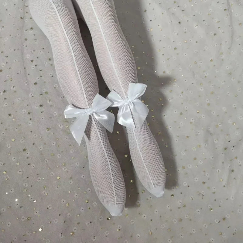 Fishing Net Stockings for Baby Girls Cute Large Bow Lolita Pantyhose Fad Sexy Black Hollow Mesh Nylon Tights Children's Leggings