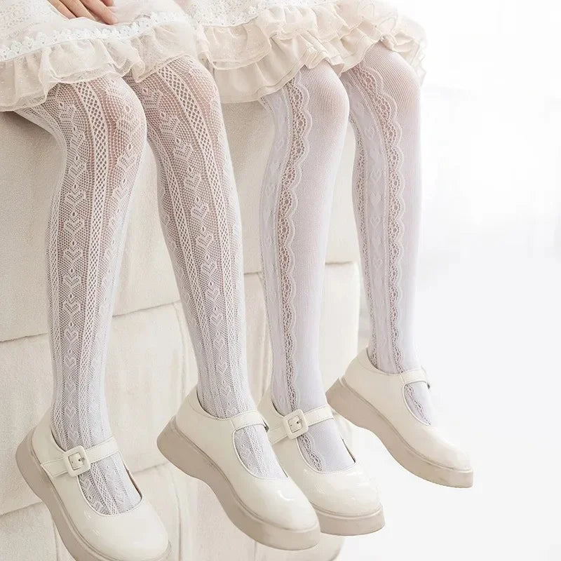 2025 New Summer Girls Tights Pure Cotton Breathable Mesh Beige White Black Children Princess Pantyhose Lolita Leggings For 2-12y