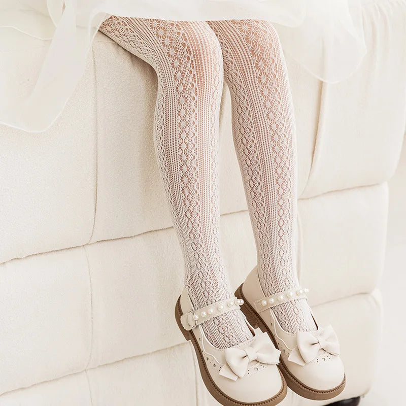 2025 New Summer Girls Tights Pure Cotton Breathable Mesh Beige White Black Children Princess Pantyhose Lolita Leggings For 2-12y