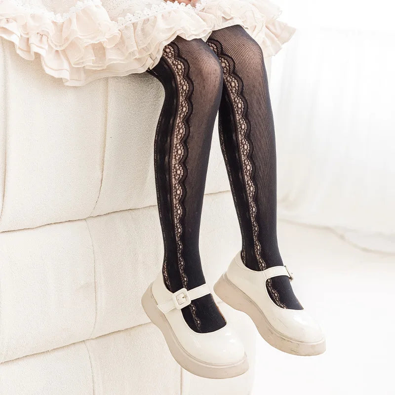 2025 New Summer Girls Tights Pure Cotton Breathable Mesh Beige White Black Children Princess Pantyhose Lolita Leggings For 2-12y