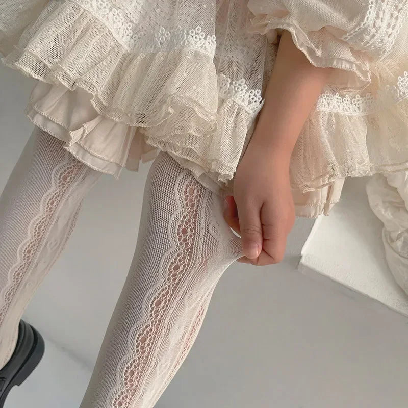 2025 New Summer Girls Tights Pure Cotton Breathable Mesh Beige White Black Children Princess Pantyhose Lolita Leggings For 2-12y