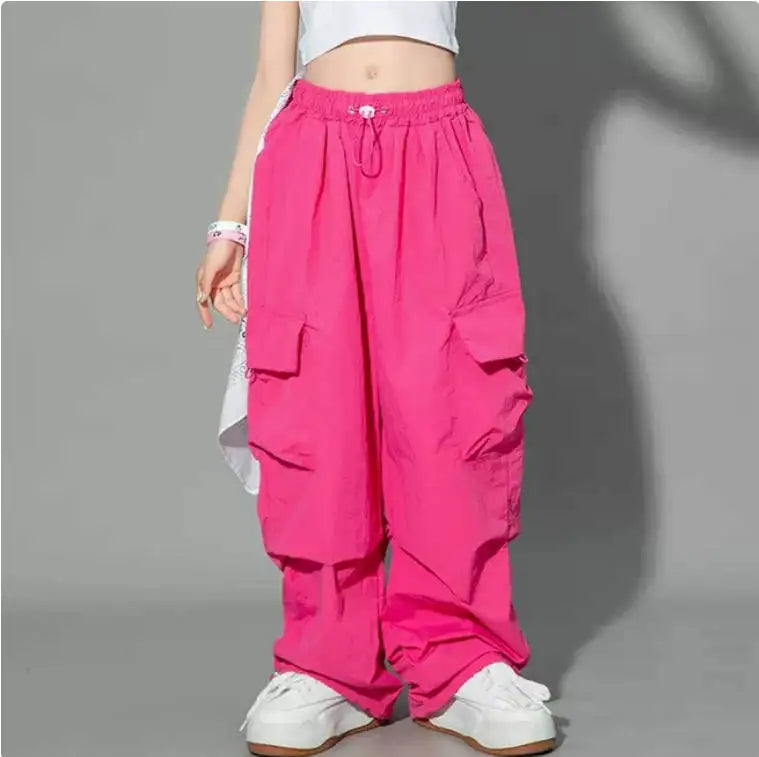 5-14Y Kids Hip Hop Joggers Pants Girls Cargo Pants Teenage Straight Trousers High Waist Vintage Casual Streetwear Baggy Pants