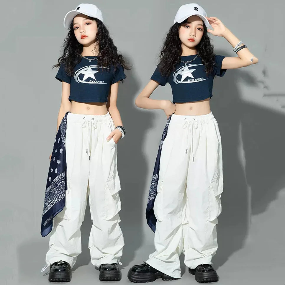 5-14Y Kids Hip Hop Joggers Pants Girls Cargo Pants Teenage Straight Trousers High Waist Vintage Casual Streetwear Baggy Pants