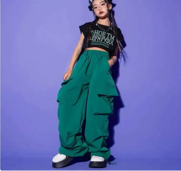 5-14Y Kids Hip Hop Joggers Pants Girls Cargo Pants Teenage Straight Trousers High Waist Vintage Casual Streetwear Baggy Pants