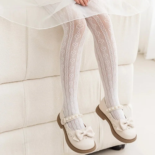 2025 New Summer Girls Tights Pure Cotton Breathable Mesh Beige White Black Children Princess Pantyhose Lolita Leggings For 2-12y